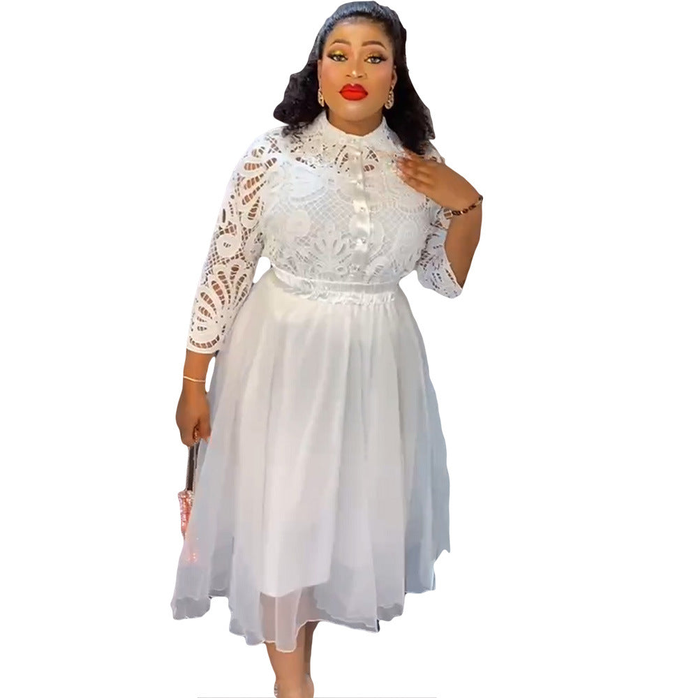new arrival african plus size women's clothing lace lapel skirt three-piece set   fashiondress