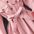 new girls' long-sleeve collared solid color dress with belt and hat