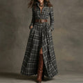 cross-border e-commerce european and american women's clothing: new summer collection - fashionable, casual, and elegant plaid notch collar slim-fit dress