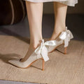 French white high heels women's stiletto wedding shoes with skirt satin wedding shoes bows elegancespring & fall pointed toe flats