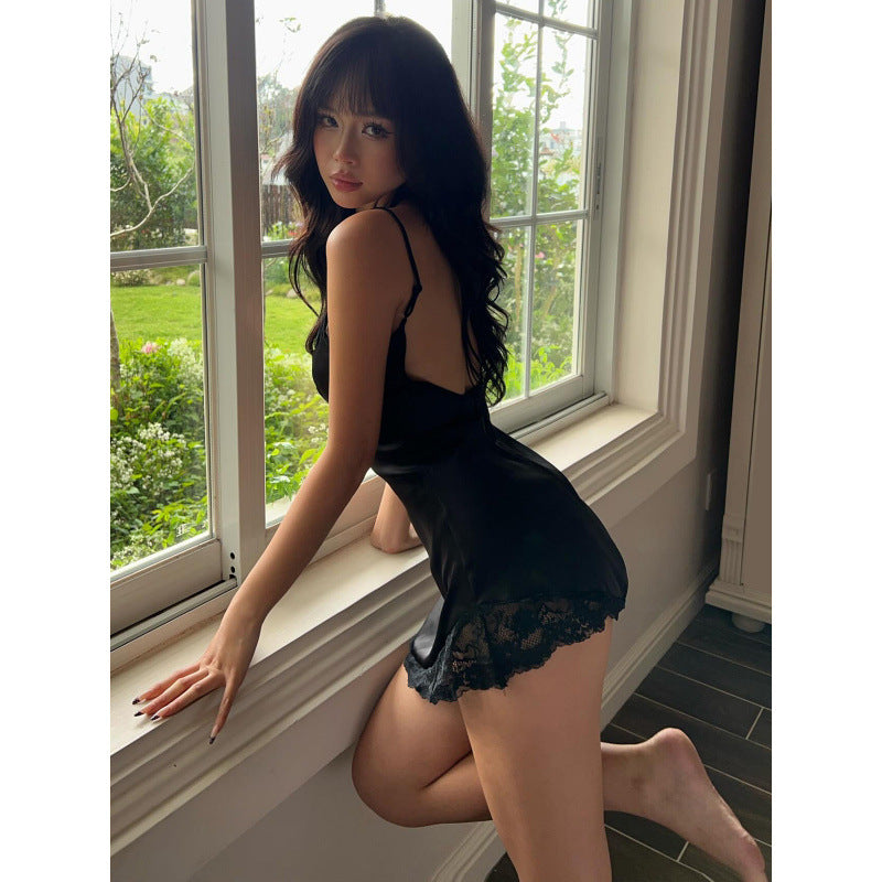 Amazon women's spring  new arrivals: sexy & sweet v-neck lace trim strappy mini dress
