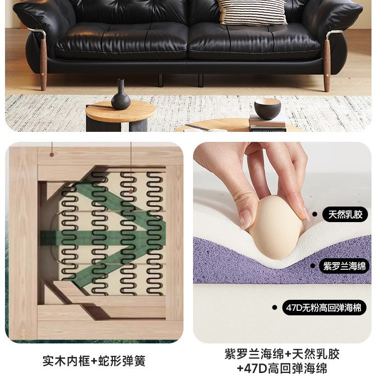 Oil wax leather sofa living room for homecasualchinoiserie italian normcore small apartment straight row sofa first layer cowhide cream