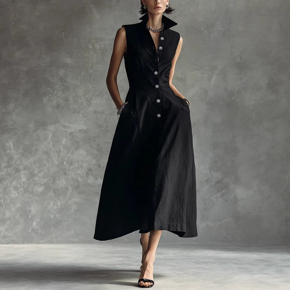 European and american cross-border independent station  summer new fashion casual stand collar elegant trendy button-down dress