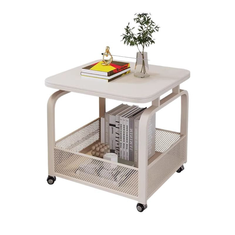 Modern minimalist mobile square rock slab coffee table - small apartment mobile cart side table coffee table square table