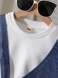 children's autumn and winter denim suit white round neck sweatshirt + denim vest pants suit three-piece set
