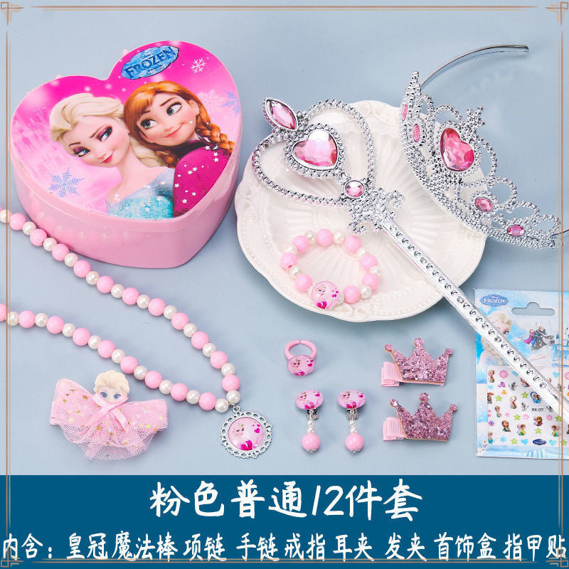 Crown Tiara Children's Little Princess Crown Magic Wand Hair Accessories Set Princess Elsa Necklace Girls Jewelry Box