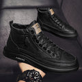 High-top men's shoes spring british style casual leather shoes men's black mid-top sneakers spring waterproofboots trendy