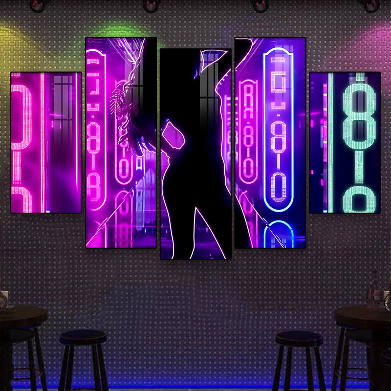 Bar clear bar wall decoration painting KTV box private room atmosphere decoration mural neon lights beautiful woman back painting