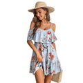 Ins hot style  european and american cross-border sexy hot girl floral print cinched waist slimming ruffle trim cami dress