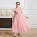 Custom-made tulle dress for girls, european and american style, off-the-shoulder princess dress, elegant long dress for children's birthdays, high-end dress for little girls