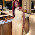 Fashion styleexporteasiest for matchelegant women's clothing pleated silmslimming look hip skirt oblique collar sleeveless pure color new dress