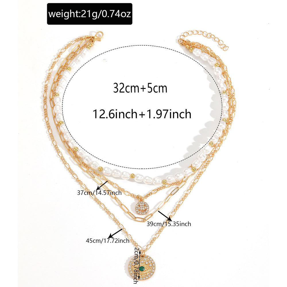 European and american chic minimalist faux pearl necklace - vintage french style, light luxury, diamond-accented smiley face & devil's eye layered necklace