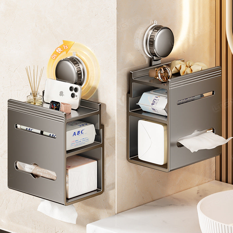 [Sample customization] Bathroom suction cup tissue box rack, toilet multi-function non-punching wall hanging storage rack