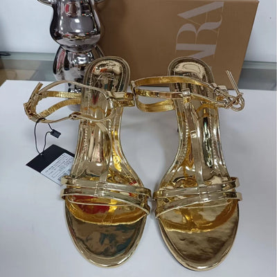 Za2024summer new elegant gold fashion women's high heels women's stiletto open toe casual sandals women