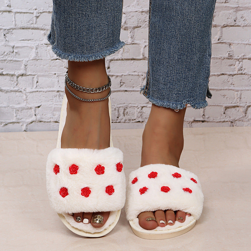 Export cotton slippers, fur slippers, women's indoor home, fall and winter short stuffedflats open slippers, large size slippers