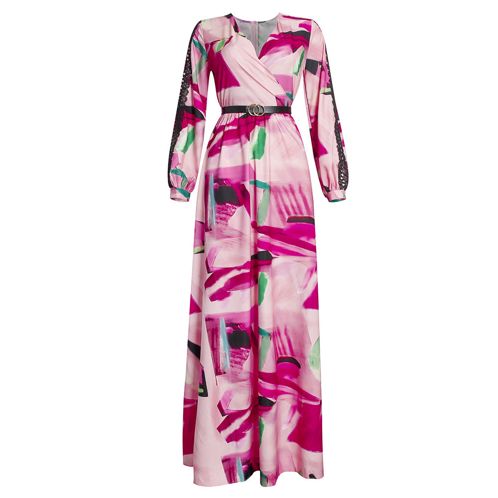 Amazon  plus size women's floral swing dress - new arrival, cinched waist, lace trim, elegant dress