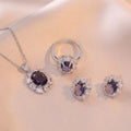 Necklace gemstone inlaid round electroplated pendant earrings ring classy light luxury titanium steel simple clavicle chain jewelry