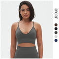 European and american seamless solid color v-neck camisole bra sports bra backless top breathable sweat-wicking yoga top fitness tank top for women