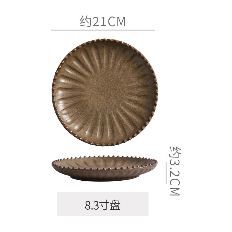 Vintage-style rustic ceramic bowls, plates, and dishes - creative beaded edge steak plates and dessert bowls for restaurants and hotels - premium presentation