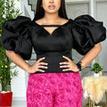 Summer fashion new arrival: bubble sleeve sexy & elegant top - v-neck, figure-flattering, slimming blouse