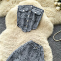 Lightly mature elegant style tube top vest high waistloose pantstwo-piece set women's summer ripped distressed pantsslimming looksuit
