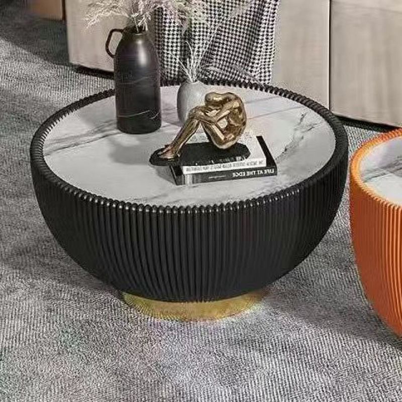 Nordic light luxury coffee table modern living room table small apartment size combination round rock slab leather creative bowl coffee table