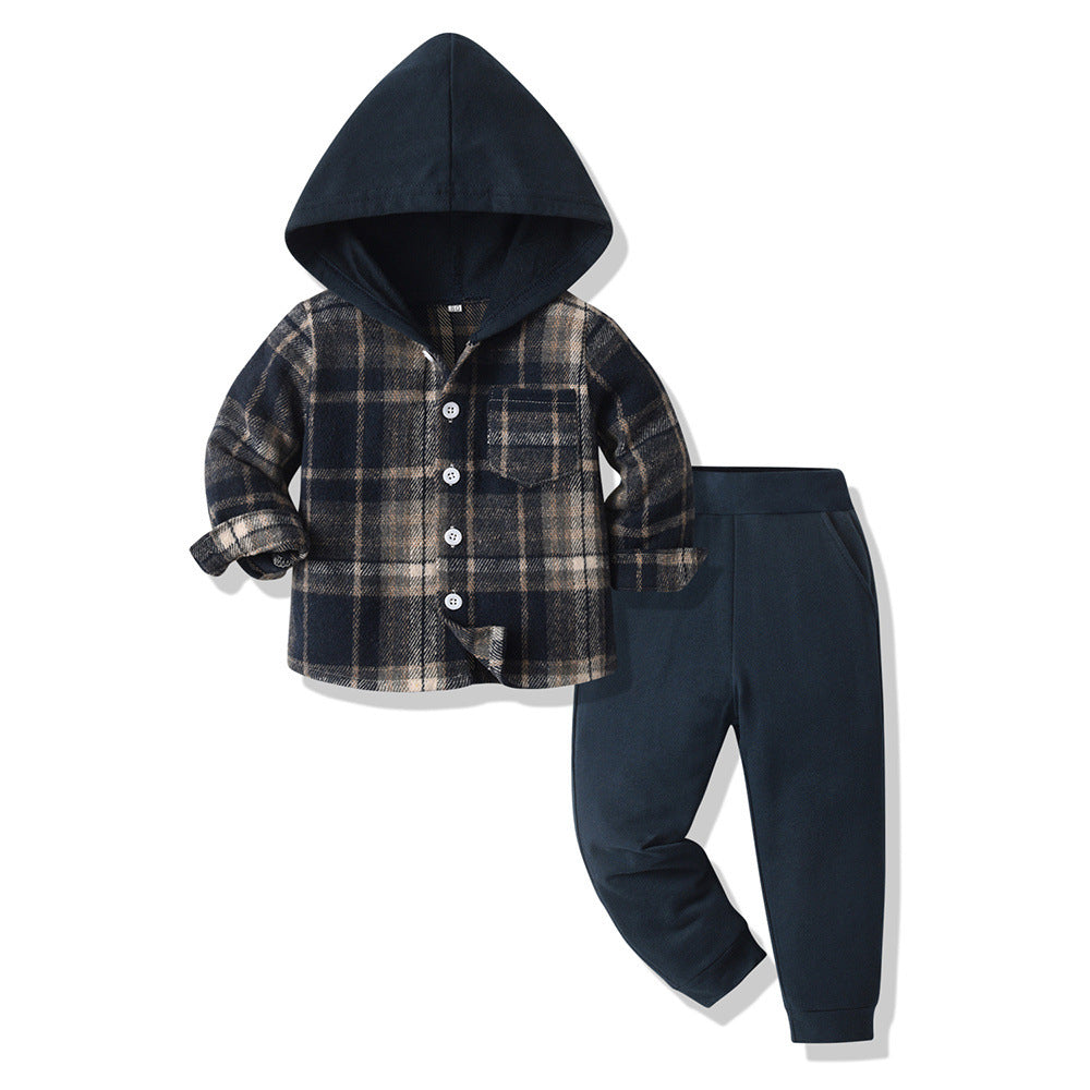 children's clothing spring & fallnew arrivalplaid hoodie boys and girlslong sleeves lapel lining suit boys plaidshirt