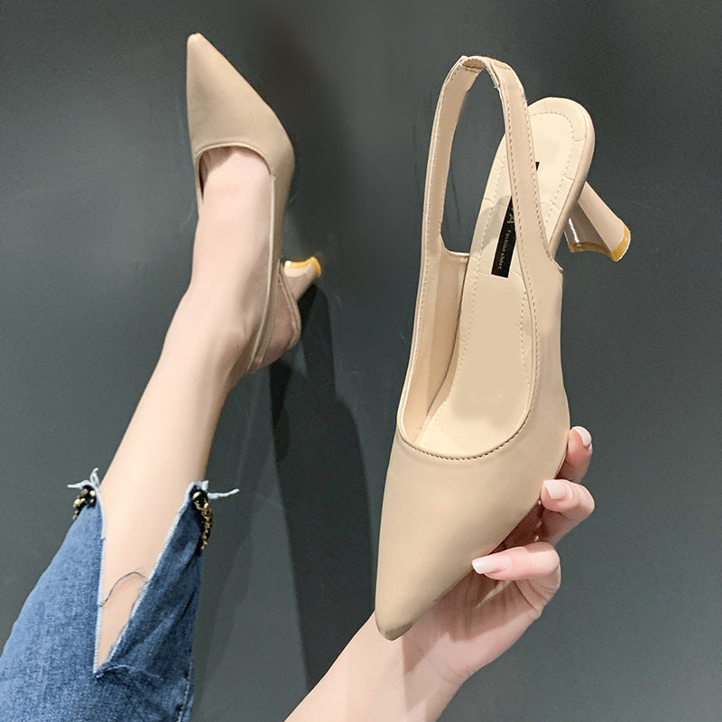 2022 spring and summer new pointed high heels women's thin heels bag head sandals rear empty shallow mouth single shoes women