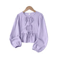 european and american women's clothing, new trendy, fashionable, sweet, casual, tie-up, round neck, puff sleeve, long-sleeved shirt