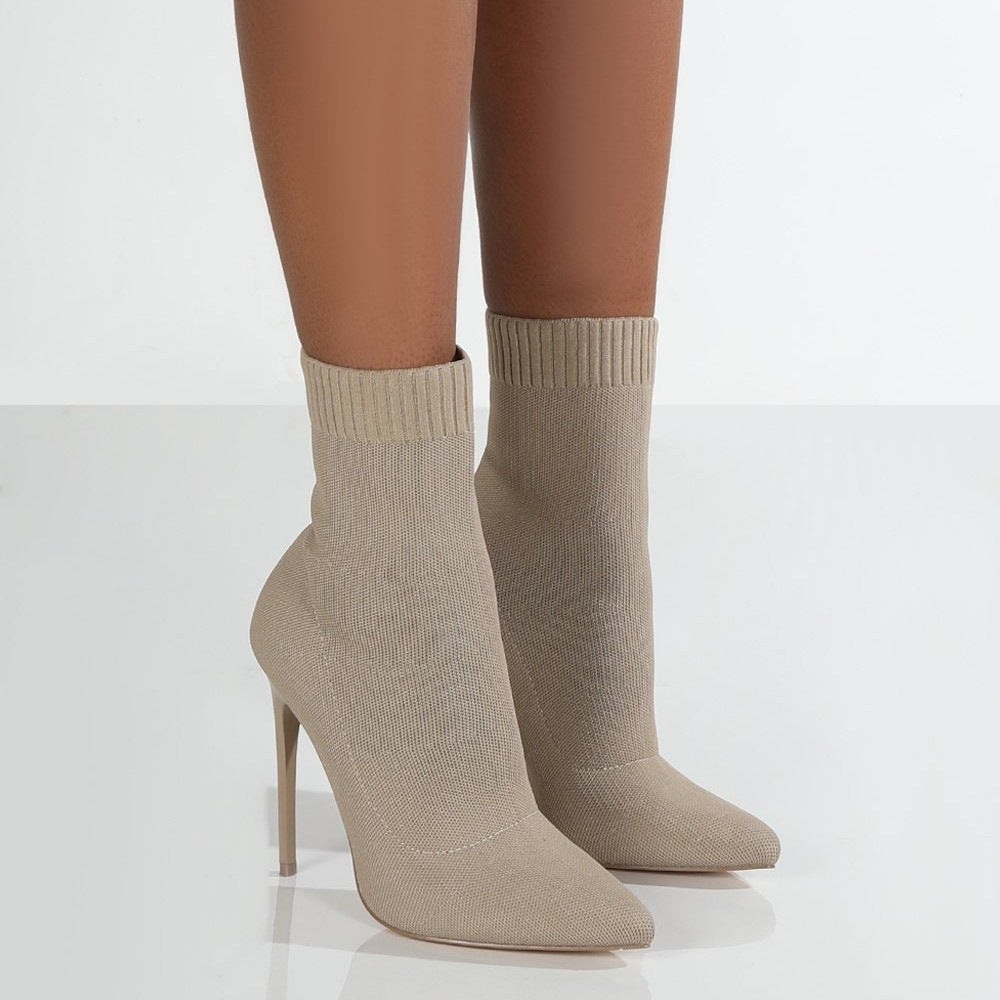 Exportplus sizefashion autumn style in stock pointed toe knitting knee socks high heel stiletto women's boots fly knit women's elastic sock boots