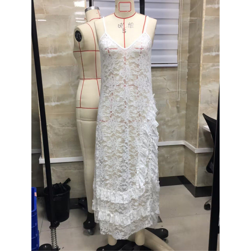 Forest style new arrival  lace skirt sense of design asymmetrical long skirt insruffles long skirt