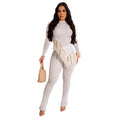 cross-border fashion: new autumn solid color long sleeve tassel hem pants two-piece set for  (us & europe)