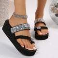 K-styleexportplus sizecolorful bright diamond thick sole slippers women's beach wedge heel flip-flops slippers slippers
