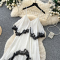 Vacation style lacepatchwork suspender dress female summerk-stylev neckasymmetrical fairy elegant long skirt slimming look