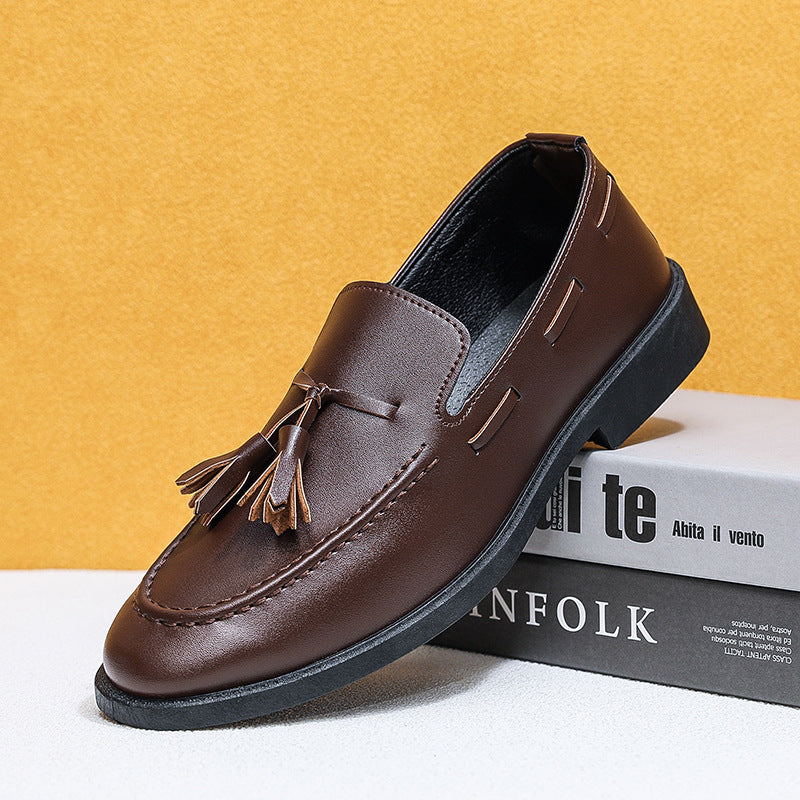 Men's black leather dress shoes - british style, summer breathable, pointed toe, versatile for young professionals and students, black work shoes