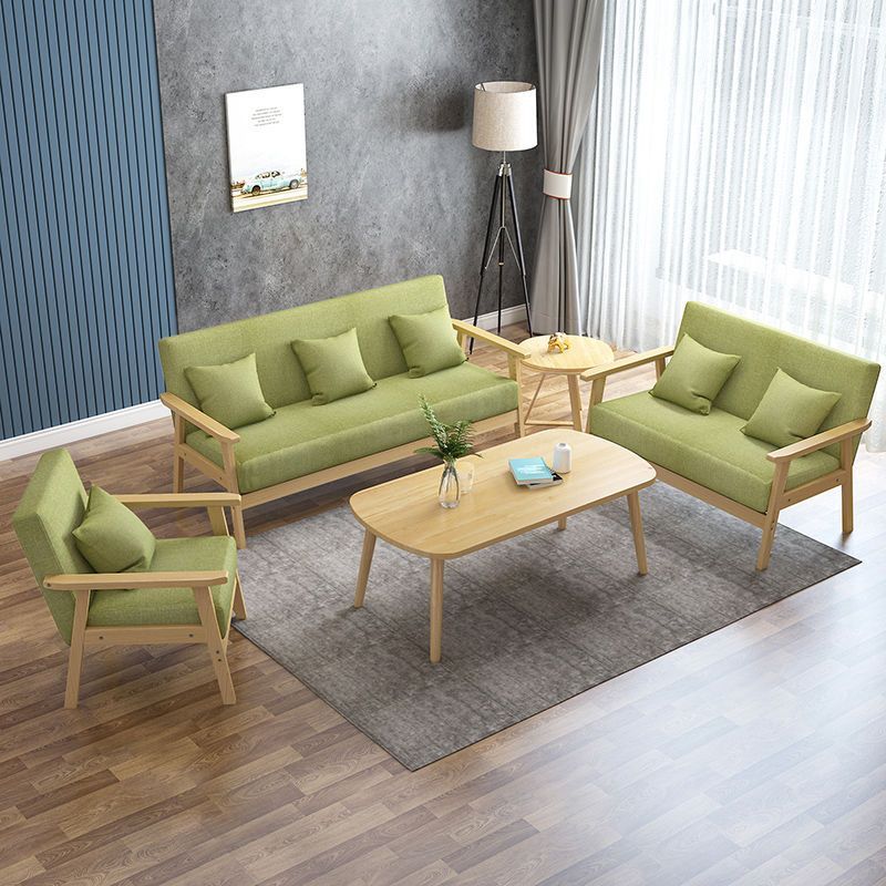 Solid wood sofa and coffee table set - modern minimalist fabric three-seater office chair for small apartment living rooms and rental properties