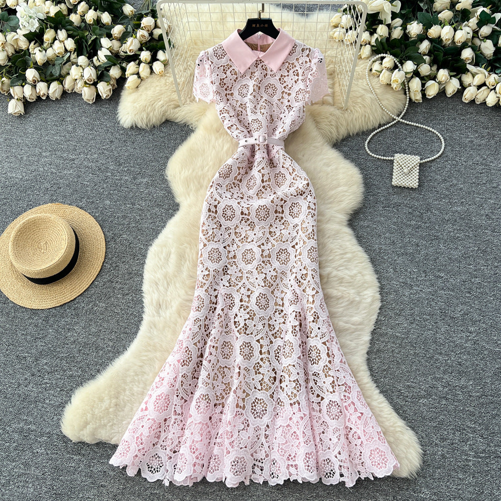 Luxury chic chanel-inspired dress - new autumn collection: french high-end, slimming, hollow-out lace mermaid skirt
