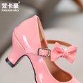 Customizable girls' korean style solid color bowknot children's shoes  spring new collection flats leather princess shoes