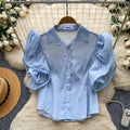 Korean style puff sleeve breathable & skin-friendly blouse - women's  spring collection: relaxed fit, designer touch, versatile & chic workwear top