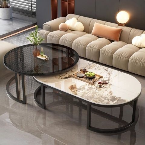 Rock slab coffee table living room for home small apartment 2025new arrivalaccessible luxuryclassy modern simple oval combination coffee table