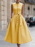 european and american cross-border  independent station new arrivalelegantelegancenormcore cotton and linen women's sleeveless dress