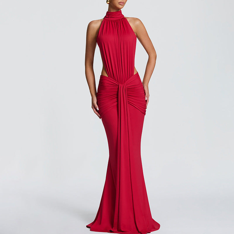 cross-border european and american women's summer collection: new elegant and sexy solid color slim-fit backless mermaid dress