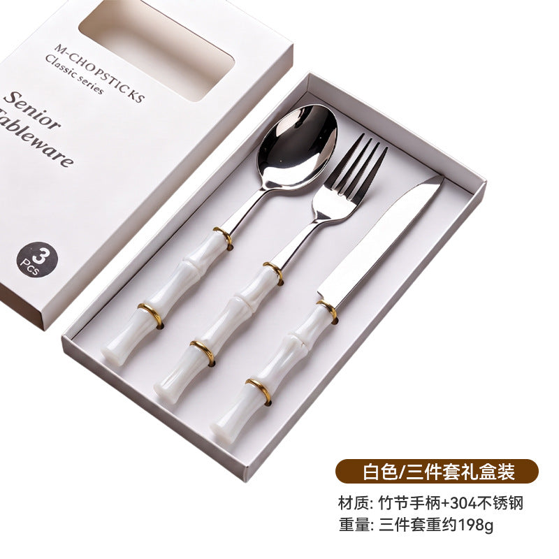 Bamboo handle stainless steel fork spoon tableware suit creative acrylic bamboo handle western food knife fork spoon dessert spoon