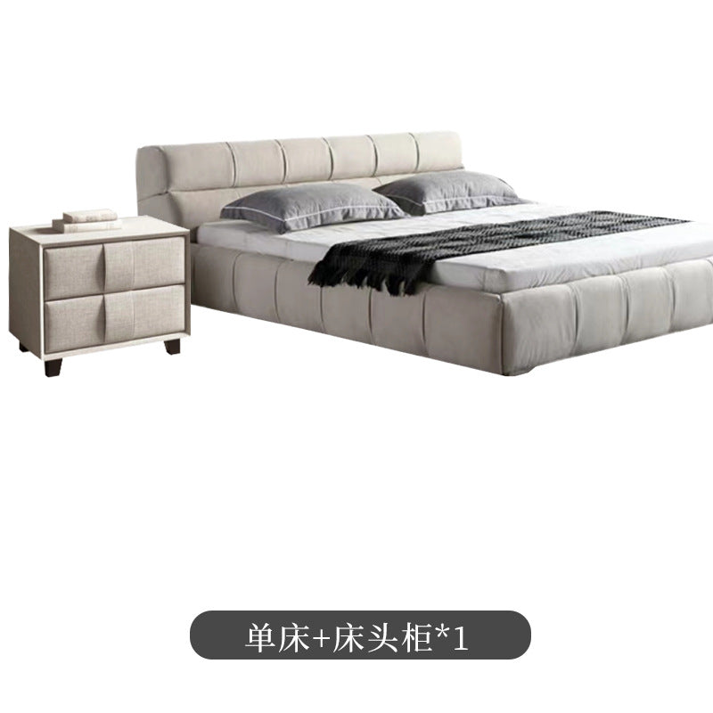 Puff bed - italian original, minimalist italian design, fully brushed velvet leather fabric upholstered double bed for master bedroom