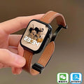 Genuine leather magnetic buckle red brown - includes silicone strap - supports bluetooth calling - dual payment - message notifications