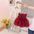 【dropshipping】girls' winter fleece-lined two-piece set,  new stylish children's first birthday baby dress, red