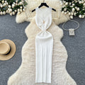 Goddess-style sense of design, cut out metal buckle, round neck, sleeveless dress, women's silmslimming lookelegant hip skirt
