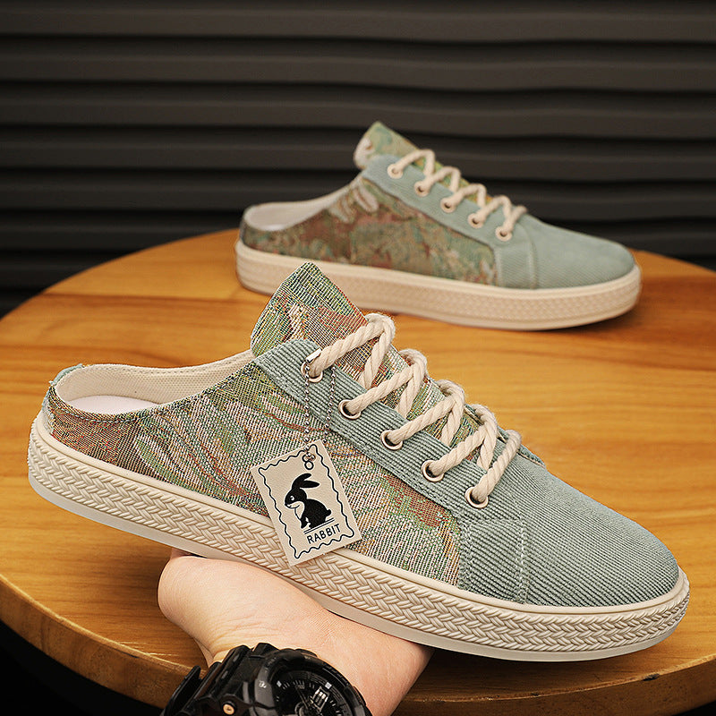 Canvas men's shoes summer trendyeasiest for match slip-on breathable casual cloth shoes men's heelless half drag men's trendy shoes