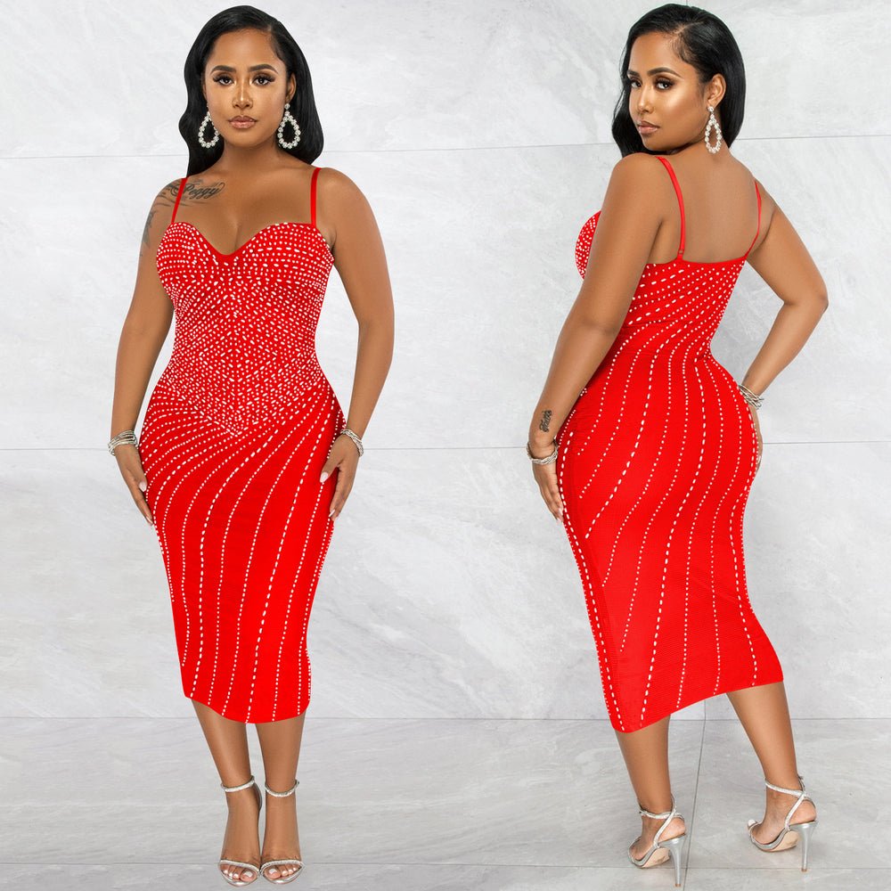 C5680 cross-border new arrivals: european & american women's apparel - , ,  - sexy rhinestone embellished cami dress for nightclubs