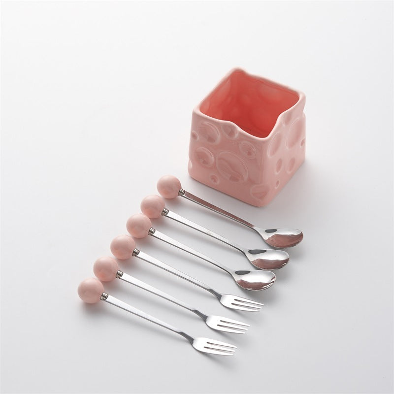 Platform carefully selected ceramic cheese fruit fork suit high-looking fruit fork multi-purpose storage jar factory wholesale